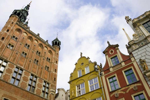 Poland, Gdansk Town Hall and rooflines White Modern Wood Framed Art Print with Double Matting by Ross, Nancy ,  Steve
