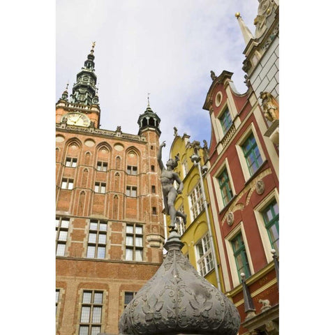 Poland, Gdansk Town Hall buildings in Old Town White Modern Wood Framed Art Print by Ross, Nancy ,  Steve