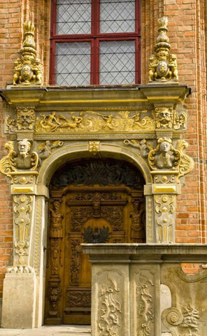 Poland, Gdansk Detail of ornate door White Modern Wood Framed Art Print with Double Matting by Ross, Nancy ,  Steve