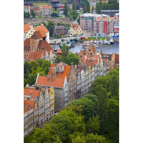 Poland, Gdansk View of buildings and bay Black Modern Wood Framed Art Print by Zuckerman, Jim