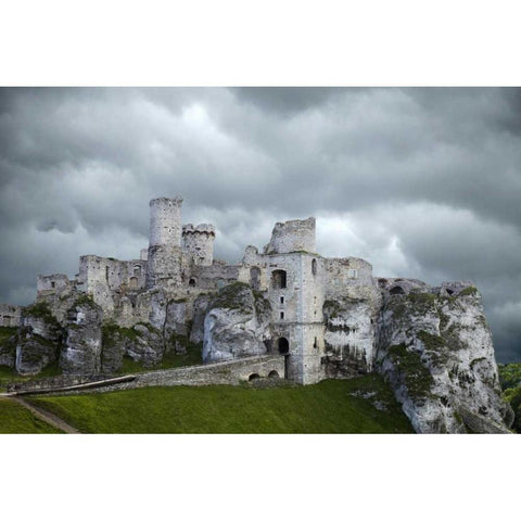 Poland Composite of Ogrodzieniec Castle White Modern Wood Framed Art Print by Zuckerman, Jim