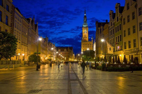 Poland, Gdansk Plaza for walking and dining Black Ornate Wood Framed Art Print with Double Matting by Zuckerman, Jim