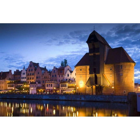Poland, Gdansk Buildings reflect in port water Gold Ornate Wood Framed Art Print with Double Matting by Zuckerman, Jim