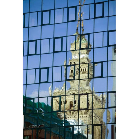 Poland, Warsaw Building reflects in new building Black Modern Wood Framed Art Print by Zuckerman, Jim