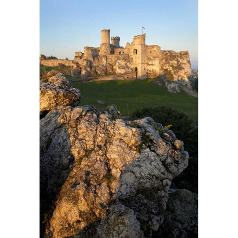 Poland Distant view of Ogrodzieniec Castle Black Modern Wood Framed Art Print by Zuckerman, Jim