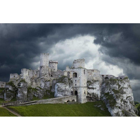 Poland Composite of Ogrodzieniec Castle White Modern Wood Framed Art Print by Zuckerman, Jim