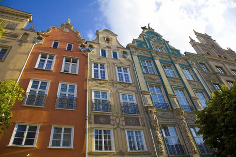 Europe, Poland, Gdansk Close-up of buildings White Modern Wood Framed Art Print with Double Matting by Zuckerman, Jim