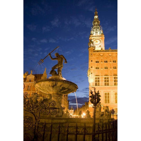 Poland, Gdansk Neptune statue in fountain Black Modern Wood Framed Art Print with Double Matting by Zuckerman, Jim