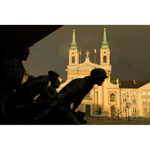 Poland, Warsaw World War II memorial silhouette Black Modern Wood Framed Art Print with Double Matting by Zuckerman, Jim