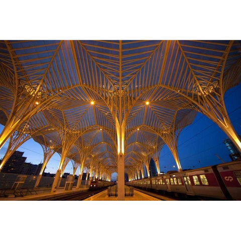 Portugal, Lisbon Architecture at a train station Gold Ornate Wood Framed Art Print with Double Matting by Zuckerman, Jim
