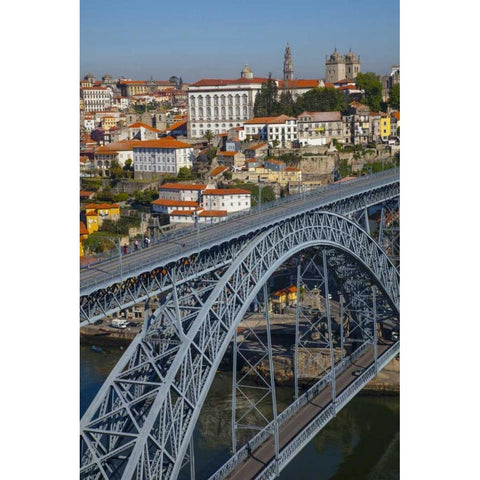 Portugal, Porto Dom Luis I Bridge and cityscape Black Modern Wood Framed Art Print with Double Matting by Zuckerman, Jim