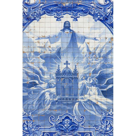 Portugal, Porto Mosaic at Santo Ildefonso Church Gold Ornate Wood Framed Art Print with Double Matting by Zuckerman, Jim