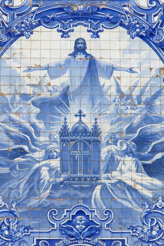 Portugal, Porto Mosaic at Santo Ildefonso Church White Modern Wood Framed Art Print with Double Matting by Zuckerman, Jim