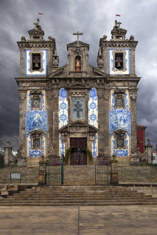 Portugal, Porto Front of Santo Ildefonso Church Black Ornate Wood Framed Art Print with Double Matting by Zuckerman, Jim