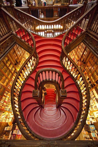 Portugal, Porto Stairway in Lello Book Store Black Ornate Wood Framed Art Print with Double Matting by Zuckerman, Jim
