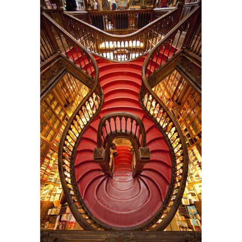Portugal, Porto Stairway in Lello Book Store Black Modern Wood Framed Art Print with Double Matting by Zuckerman, Jim