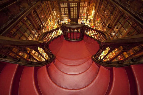 Portugal, Porto Stairway in Lello Book Store Black Ornate Wood Framed Art Print with Double Matting by Zuckerman, Jim