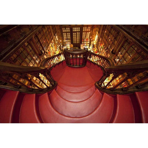 Portugal, Porto Stairway in Lello Book Store Black Modern Wood Framed Art Print by Zuckerman, Jim