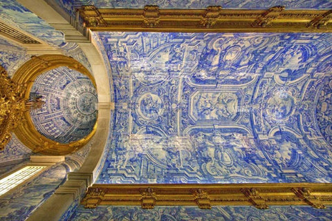Portugal, Almancil St Lawrence Church Ceiling White Modern Wood Framed Art Print with Double Matting by Zuckerman, Jim