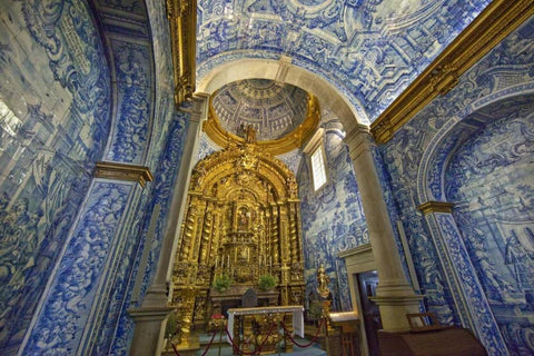 Portugal, Almancil St Lawrence Church, interior White Modern Wood Framed Art Print with Double Matting by Zuckerman, Jim