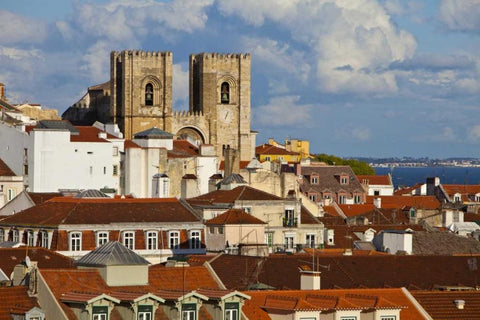 Portugal, Lisbon Lisbon Cathedral in daytime White Modern Wood Framed Art Print with Double Matting by Zuckerman, Jim