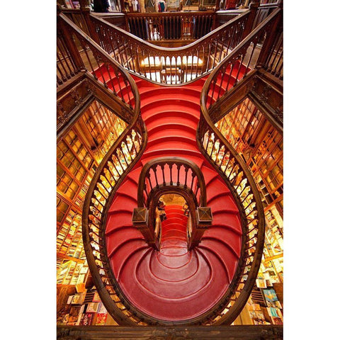 Portugal-Porto Ornate staircase in the Lello Bookstore Black Modern Wood Framed Art Print by Jaynes Gallery