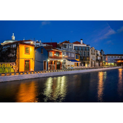Europe-Portugal-Aveiro-Sunset on buildings and canal Black Modern Wood Framed Art Print by Jaynes Gallery