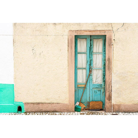 Europe-Portugal-Nazare-Weathered house exterior Black Modern Wood Framed Art Print by Jaynes Gallery