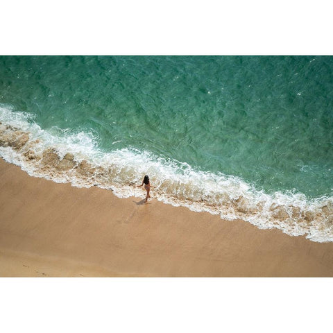 Europe-Portugal-Nazare-Girl in surf on beach White Modern Wood Framed Art Print by Jaynes Gallery