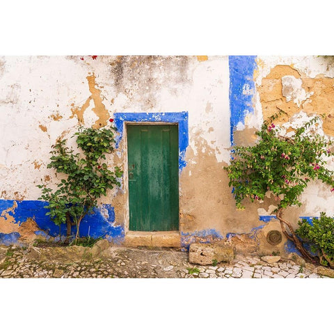 Europe-Portugal-Obidos-Weathered house exterior Black Modern Wood Framed Art Print by Jaynes Gallery