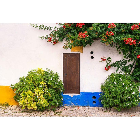 Europe-Portugal-Obidos-Colorful house Black Modern Wood Framed Art Print by Jaynes Gallery