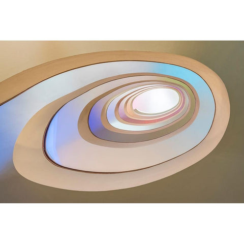 Europe-Portugal-Porto-Spiral staircase in hotel White Modern Wood Framed Art Print by Jaynes Gallery