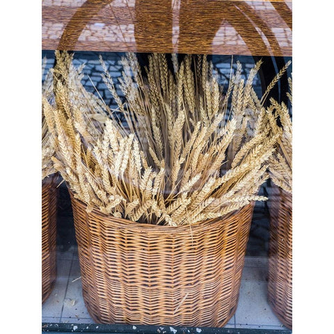 Portugal-Lisbon-Dried wheat stalks in the window of a bakery Black Modern Wood Framed Art Print by Eggers, Julie