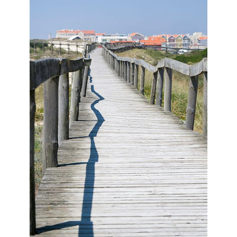 Portugal-Costa Nova-Beach and board walk at Costa Nova beach resort near Aveiro Gold Ornate Wood Framed Art Print with Double Matting by Eggers, Julie