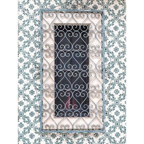 Portugal-Aveiro-Shuttered window on tiled wall with wrought iron covering Gold Ornate Wood Framed Art Print with Double Matting by Eggers, Julie