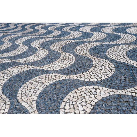 Cascais-Portugal Europe Typical Portuguese tiled sidewalk in black and white pattern Black Modern Wood Framed Art Print by McRoberts, Julien