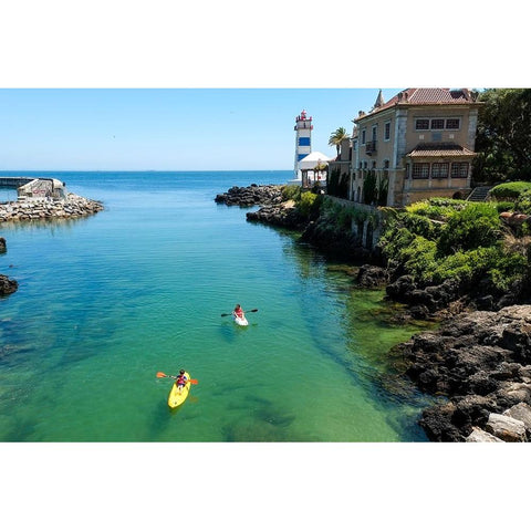 Cascais-Portugal Kayaking in the waterway neat the palace Black Modern Wood Framed Art Print by McRoberts, Julien