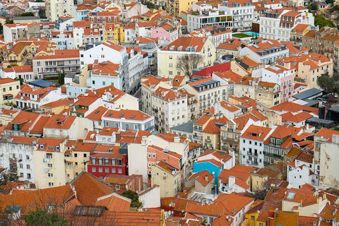 Lisbon- Portugal. View of beautiful Lisbon with its ancient buildings. Black Modern Wood Framed Art Print by McRoberts, Julien