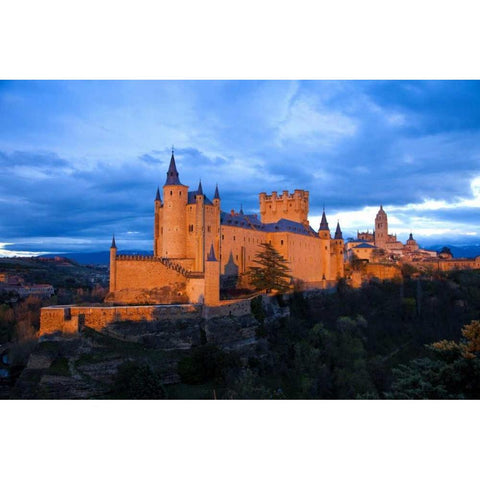 Europe, Spain, Segovia Alcazar castle at sunset Black Modern Wood Framed Art Print by Zuckerman, Jim