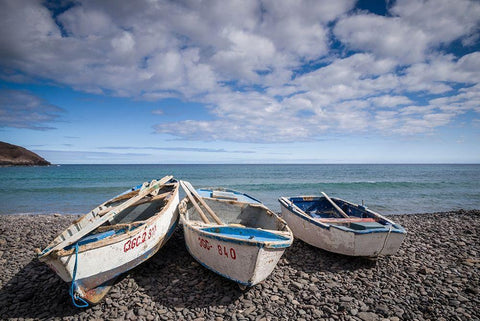 Spain-Canary Islands-Fuerteventura Island-Pozo Negro-fishing boats White Modern Wood Framed Art Print with Double Matting by Bibikow, Walter