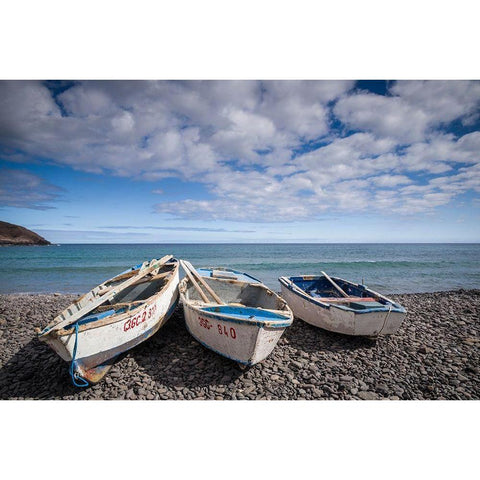 Spain-Canary Islands-Fuerteventura Island-Pozo Negro-fishing boats Black Modern Wood Framed Art Print by Bibikow, Walter