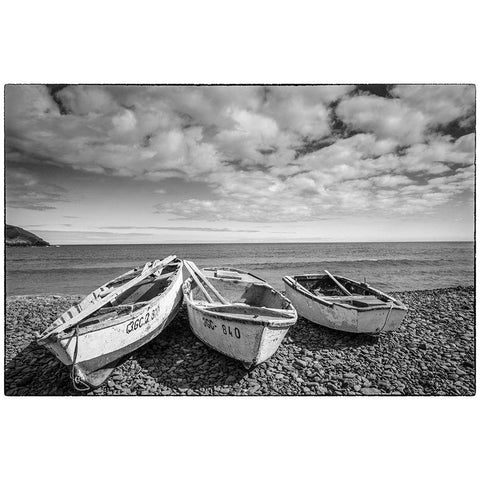 Spain-Canary Islands-Fuerteventura Island-Pozo Negro-fishing boats Black Modern Wood Framed Art Print with Double Matting by Bibikow, Walter