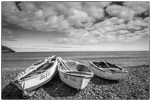 Spain-Canary Islands-Fuerteventura Island-Pozo Negro-fishing boats White Modern Wood Framed Art Print with Double Matting by Bibikow, Walter