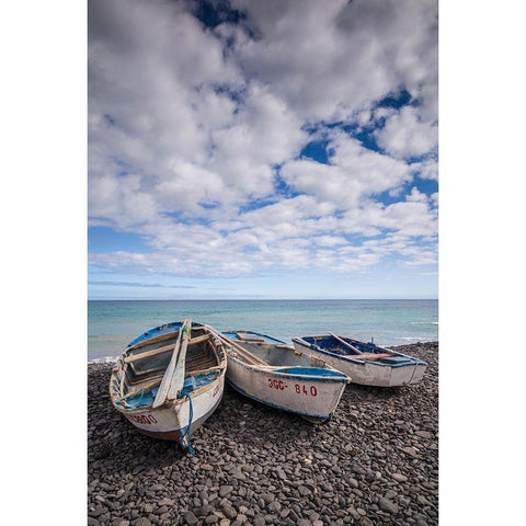 Spain-Canary Islands-Fuerteventura Island-Pozo Negro-fishing boats White Modern Wood Framed Art Print by Bibikow, Walter