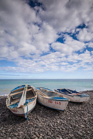 Spain-Canary Islands-Fuerteventura Island-Pozo Negro-fishing boats White Modern Wood Framed Art Print with Double Matting by Bibikow, Walter