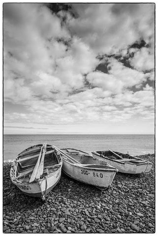 Spain-Canary Islands-Fuerteventura Island-Pozo Negro-fishing boats White Modern Wood Framed Art Print with Double Matting by Bibikow, Walter