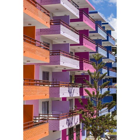 Spain-Canary Islands-Gran Canaria Island-Playa del Ingles-colorful balconies Black Modern Wood Framed Art Print with Double Matting by Bibikow, Walter