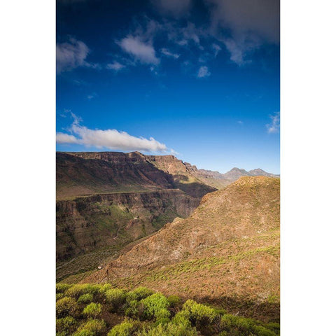 Spain-Canary Islands-Gran Canaria Island-Barranco-mountain view of the Barranco de Tirajana Gold Ornate Wood Framed Art Print with Double Matting by Bibikow, Walter