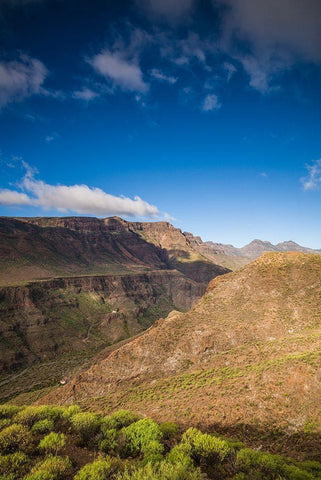 Spain-Canary Islands-Gran Canaria Island-Barranco-mountain view of the Barranco de Tirajana White Modern Wood Framed Art Print with Double Matting by Bibikow, Walter