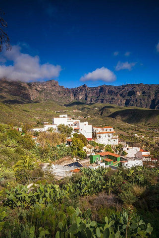 Spain-Canary Islands-Gran Canaria Island-San Bartolome de Tirajana-high angle view of town Black Ornate Wood Framed Art Print with Double Matting by Bibikow, Walter